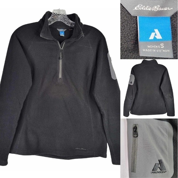 Eddie Bauer Fleece Quarter Zip First Ascent Womens Size S Black Jacket Pullover - Picture 1 of 14